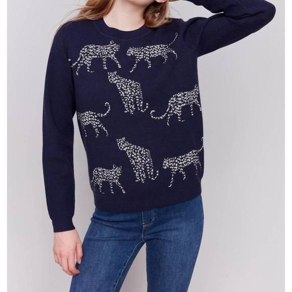 NEW CHARLIE B don't cheetah on me sweater in navy - Picture 3 of 4